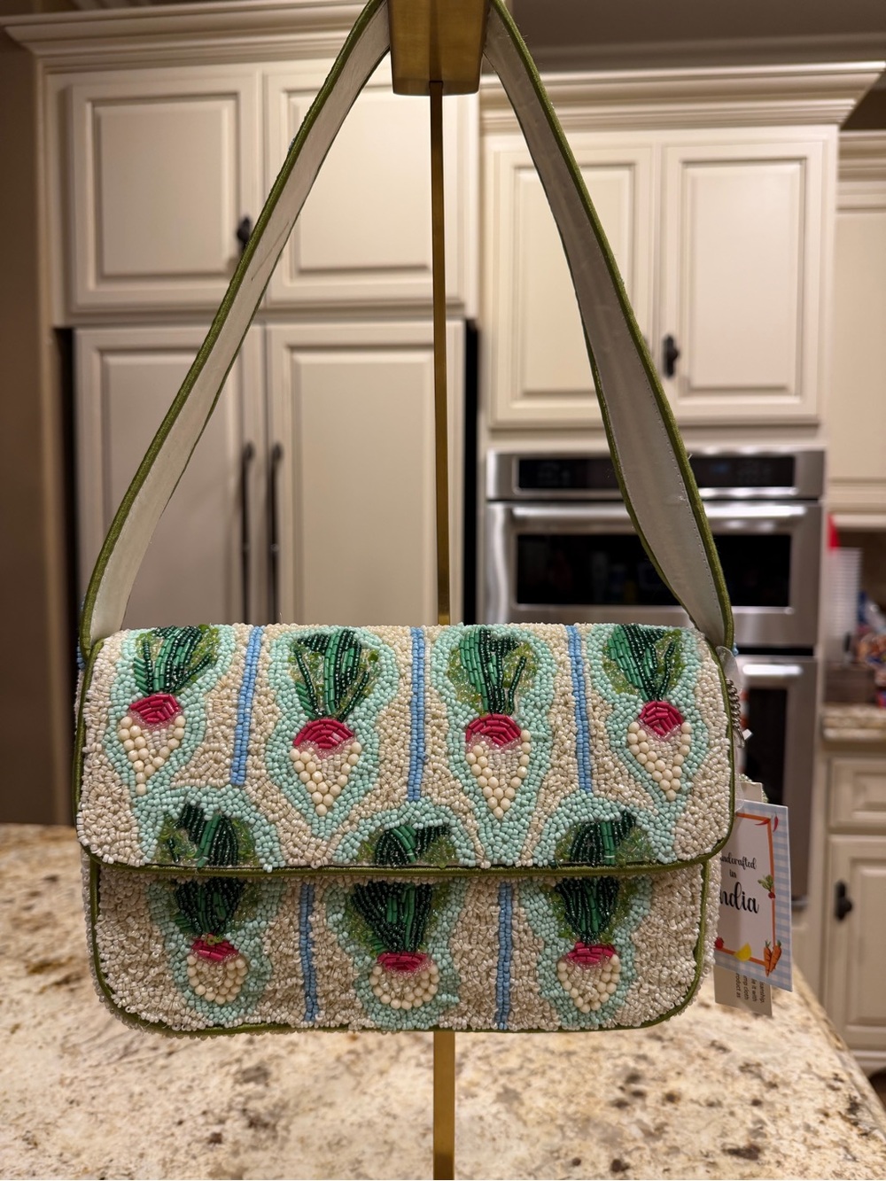 Handcrafted in India Beaded Turnip Pattern Shoulder Bag with Turnip bag charm